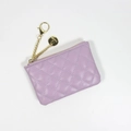 Quilted lavender small coin purse with gold chain and metal logo zipper pull - Purple