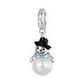 Niedlicher Schneemann-Anhänger aus S925 Sterlingsilber mit Perle und glitzernden Zirkonia - Schneemann (Silber + Weiß)