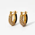 French vintage U-shaped hoop earrings with gold plating and black enamel inlay - Black Style (KDE1845)