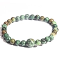Kambaba Jasper beaded bracelet with natural green stones and elastic stretch cord - 6mm and 10mm African Pine Mix