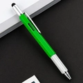 Green 6-in-1 multi-function tool pen with ruler, level, and stylus on a notebook - Style A / Green