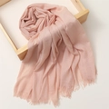 Soft light pink cotton linen scarf with fringe trim displayed on a wooden frame - 180*100cm / Light Skin Pink (TH39-22)