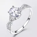 925 sterling silver ring with oval pink gemstone and twisted micro-pave band - Size 5 / Oval Intertwined Style (RUJ099Z-1) / White Rhinestone