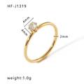 Anello minimalista in acciaio inossidabile placcato oro con zircone 4mm e fascia 2mm - US 6 / Anello Minimalista a Sei Griffe con Singolo Zircone (HF-J1319)