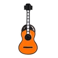 Spilla smaltata a forma di chitarra arancione con chiusura a farfalla nera sul retro - Stile Chitarra Arancione (XZ6753)