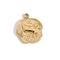Golden 14K gold plated stainless steel Aries zodiac relief coin pendant for women - Zodiac Pendant / Gold-Aries