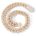 Luxury 20mm gold Cuban link chain with micro-paved zircons on a white background - 16inch Gold