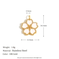 Detailed view of 18K gold plated stainless steel cherry blossom pendant with dimensions - White Sakura Enamel Pendant-Gold