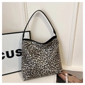Leopard print large shoulder bag with slim black straps for chic autumn winter styling - Leopard Brown