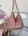 Floral print corduroy tote bag in soft pink and purple tones for casual daily wear - Pink Purple Floral Clusters(30#)
