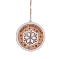 Pendaglio natalizio in legno con motivo a fiocco di neve bianco e testo Merry Christmas - Stile Fiocco di Neve
