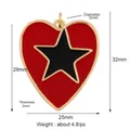 Red enamel star and heart charm in gold-plated alloy, size 25x29mm for DIY jewelry - Red Background Black Star Heart Style (K055898-10)
