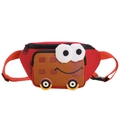 Cartoon bus style red nylon crossbody bag for kids with funny eyes and wheels - Red