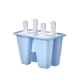 Light blue four-cavity silicone popsicle mold with white handles on white background - Popsicle Mold 4-Grid Blue