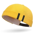 Yellow brimless docker cap featuring side black stripes and adjustable back strap - Adjustable / Yellow