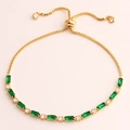 Adjustable gold bracelet with emerald-cut green stones and round cubic zirconia detail - Sliding Clasp / Green Adjustable Bracelet