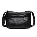 Classic black leather crossbody bag for women with multi-zipper pockets and soft texture - Black