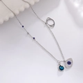 Collana occhio del diavolo argento con gemma a goccia blu scuro su catena in acciaio - Argento