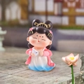 Cute Chang'e figurine holding a small white rabbit in a colorful Hanfu style dress - Holding Rabbit