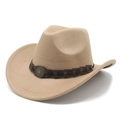 Detail of khaki felt western cowboy hat with brown braided band and star metal badge - M (56-58cm) / Camel