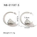 Detail view of silver heart hoop earrings showing 4.5cm dimensions and 11.1g weight - Silver (NB-E1187-S) / 18K Gold