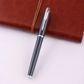 Classic dark blue business rollerball pen with silver arrow clip on leather notebook - Navy Blue with Silver Trim