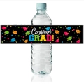 Black and gold Congrats GRAD water bottle stickers for graduation party decor - Colorful Graduation Water Bottle Stickers (10 Sheets/Pack)