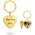 Customizable gold heart locket keychain with personalized engraving and photo insert - Keychain - Gold Heart 28*28MM / Glossy