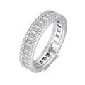 S925 sterling silver eternity ring featuring triple-row pave-set square and round cubic zirconia - Size 5 / White Zirconia Style (FDJZ-494)