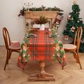 Vintage Christmas plaid tablecloth with festive wreaths and ginger houses for holiday decor - Christmas Plaid