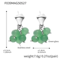 Polished stainless steel cluster earrings with translucent green glass beads - Steel Green Glass (F039)