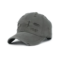 Gorra de béisbol de algodón gris oscuro con detalles desgastados y agujeros vintage - Talla Única Ajustable / Gris