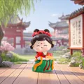 Cute resin Tang style girl figurine wearing red Hanfu and holding a basket of lychees - Small Chang'an Lychee