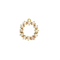 Golden round pearl pendant with circular white pearls and a pink pearl accent charm - Pearl Letter O - Pink