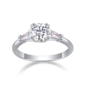 Detailed view of S925 silver ring featuring a round lab diamond and trapezoid side stones - US Size 7 / R12937 Moissanite 1 Carat+2 Stones