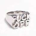 Retro distressed stainless steel ring for men featuring a bold 3D FUCK OFF letter design - US 6 / Steel