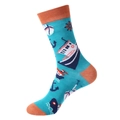 Chaussettes en coton bleu avec motifs jacquard d'ancres et de voiliers - Bleu Cyan