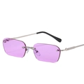 Rimless rectangular sunglasses with purple lenses and silver metal frames for a retro style - Silver Frame Purple Lens