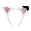 Detail of plush cat ear headband with pink sequins and black contrast trim detail - Plush Cat Ears