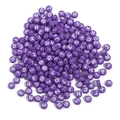Macro shot of purple acrylic alphabet beads with white letters for DIY jewelry making - Solid Purple with White Letters