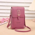 Dark pink textured PU leather crossbody phone bag with gold clasp and adjustable strap - Deep Pink