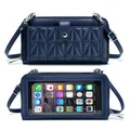 Navy blue leather touch screen phone bag with quilted design and detachable strap - Royal Blue