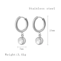 Boucles d'oreilles créoles en acier inoxydable argenté avec breloques en zircone - Paire d'argent