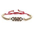 Adjustable gold beaded bracelet with colorful geometric zircon gemstones and red string - Copper Beads Red Rope