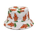 Detailed view of white bucket hat with cute orange carrot prints and reinforced stitching - M (56-58cm) / White