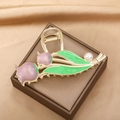 Elegant purple tulip hair claw clip with gold frame and pearl accent on jewelry box - Light Purple Tulip-YZAP45-11