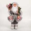 Babbo Natale di peluche grigio e bianco che scia con motivi a maglia nordici - 45cm
