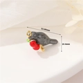 DIY bird pendant with grey marble texture and red charm, size 23.08mm by 10.6mm - Bird
