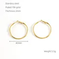 Detail showing 40mm diameter 18K gold plated stainless steel hoop earrings with 2mm thickness - Diameter 40MM / Gold