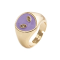 Anillo de alien dorado retro con esmalte morado y ojos de circón amarillo para hombre y mujer - Abierto Ajustable / Morado
